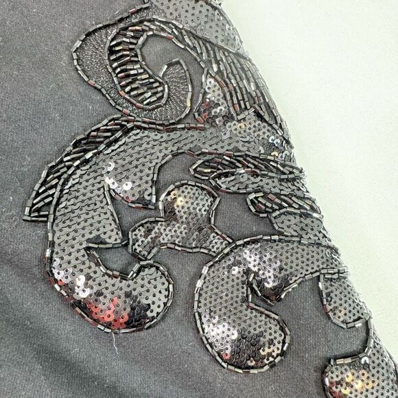 Cache Jeans Womens 8 Black Boot Cut Flare Beaded Sequins Embellished Dark Denim - Picture 4 of 10